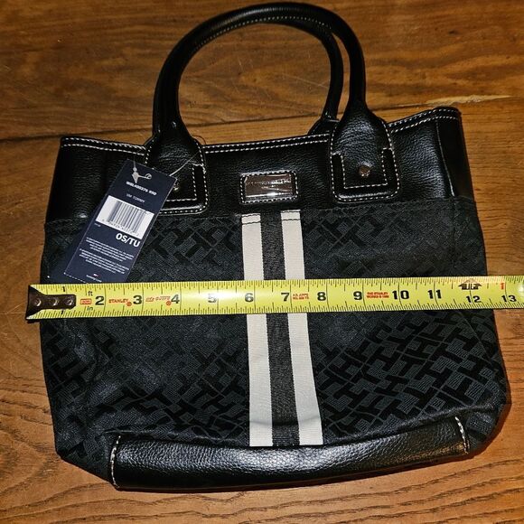 NWT Tommy Hilfiger Small Black Cloth Handbag Gold Logo Zip Purse Classic Chic - Picture 13 of 13